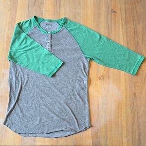 Fossil Green and Gray Long Sleeve Henley Shirt